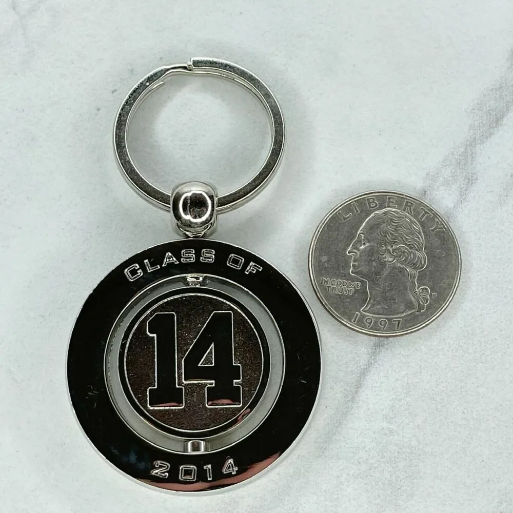 Silver Tone Class of 14 2014 Spinning Fidget Spinner Keychain Keyring